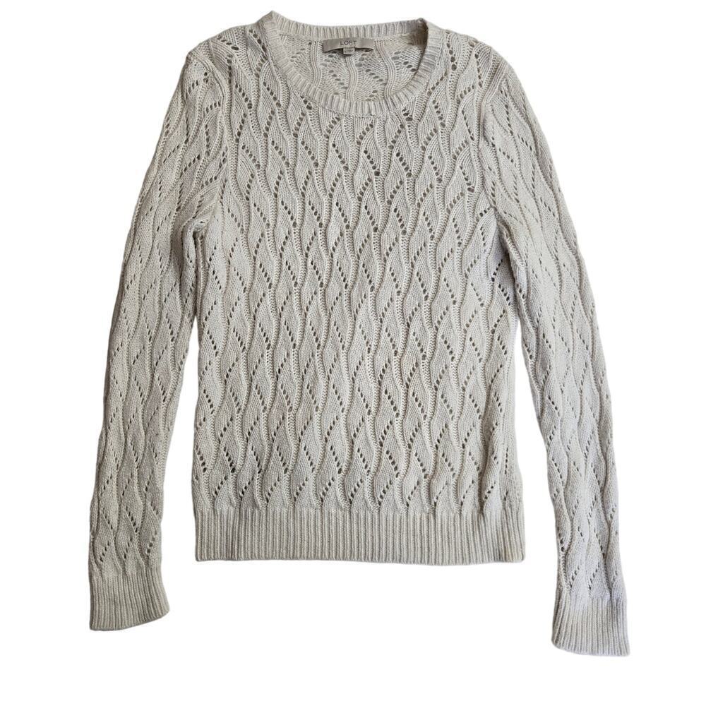 LOFT Open Knit Sweater Large Wool Rabbit Hair Blend Quiet Luxury Classic Preppy